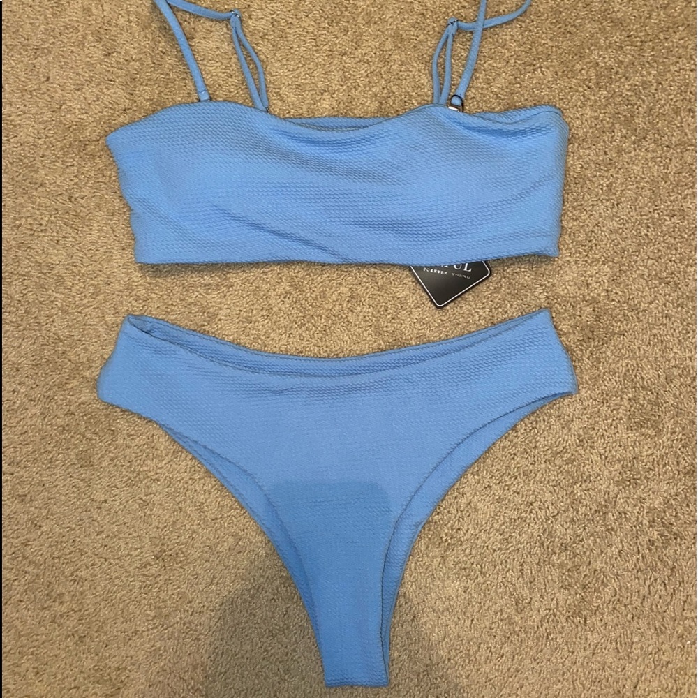 blue zaful ribbed bikini